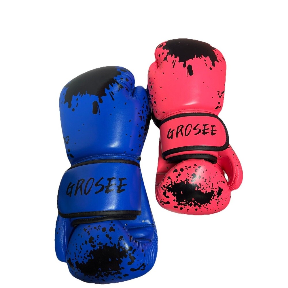 GROSEE 12 oz Boxing Sparring Gloves Youth Pink/Blue/Black Splatter